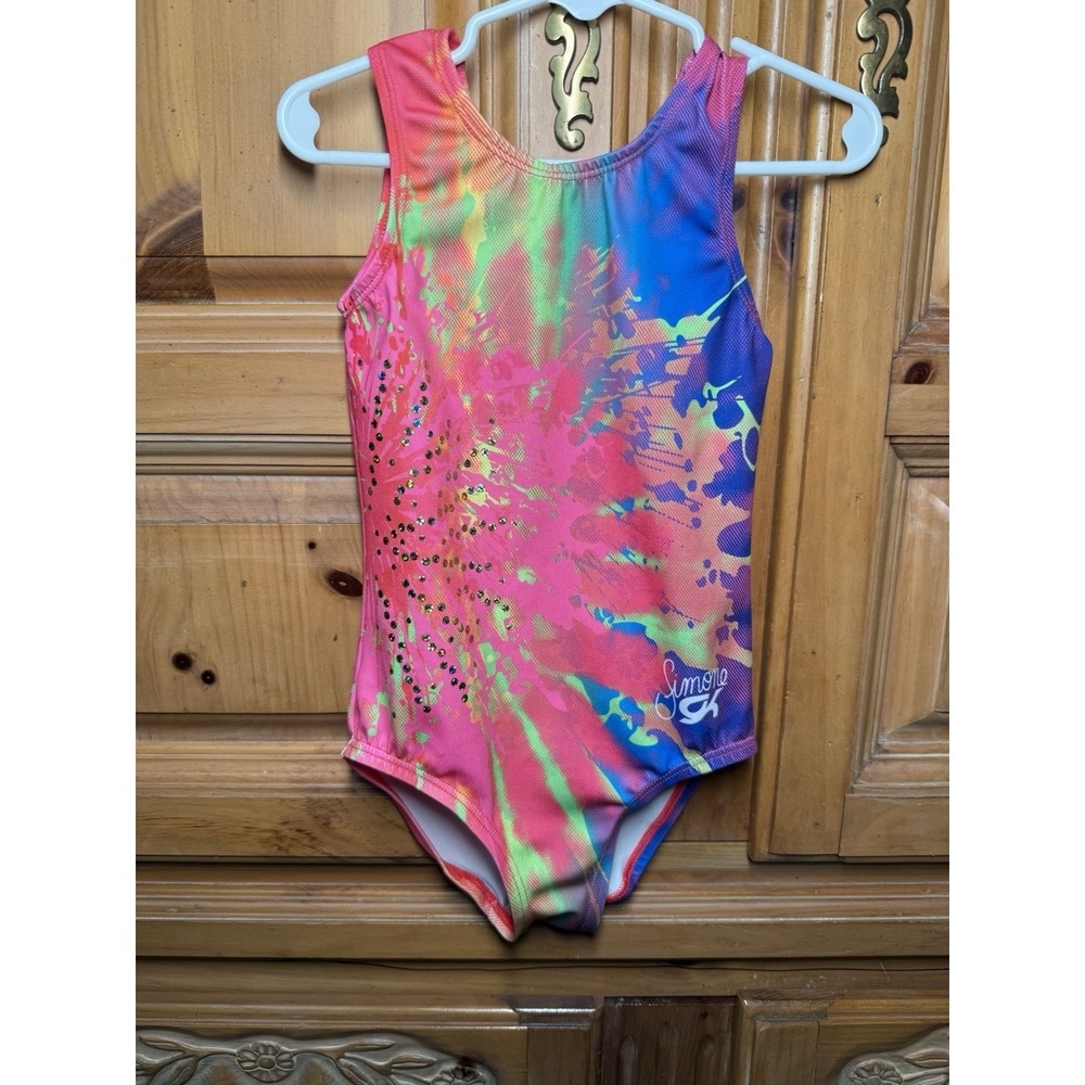 GK Elite Simone Biles Neon Tie-Dye Gymnastics Leotard CS Child Small Starburst